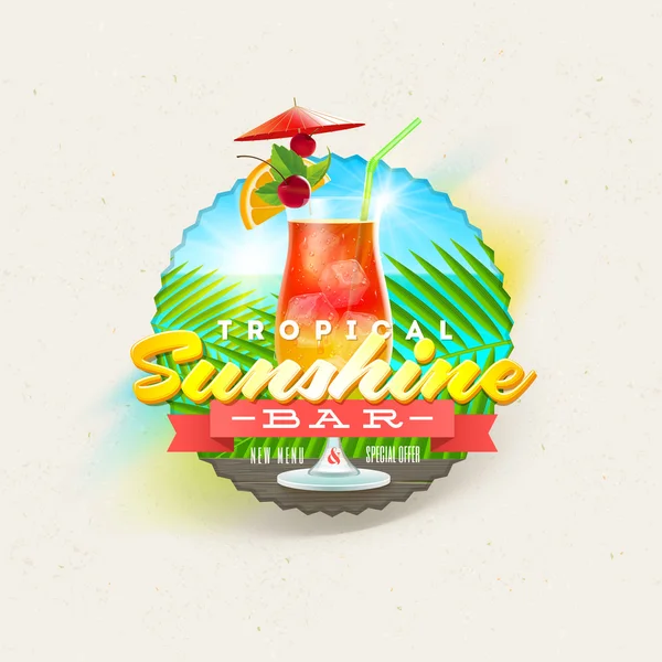 Tropical summer type design with cocktail glass - vector illustration — Stock Vector