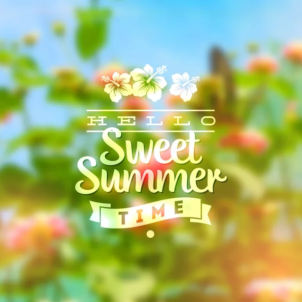 Type vector design - summers greeting sign against a floral defocused background — Stock Vector