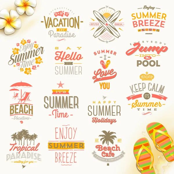 Conjunto vectorial de vacaciones de verano, vacaciones y tipo de viaje de diseño — Vector de stock