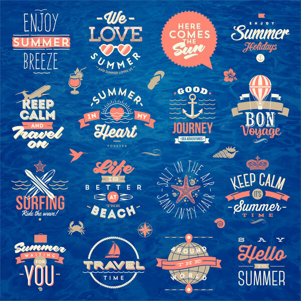 Set of travel and summer vacation type design - vector illustration