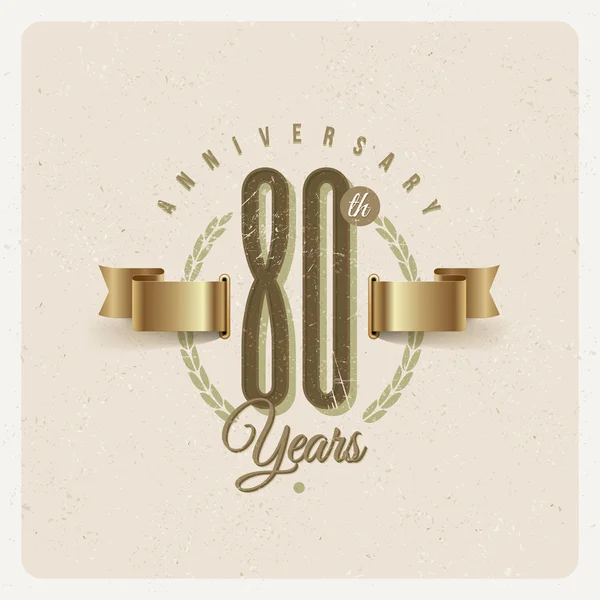 Vintage emblema de tipo Aniversario con cinta dorada y elementos decorativos - ilustración vectorial — Vector de stock