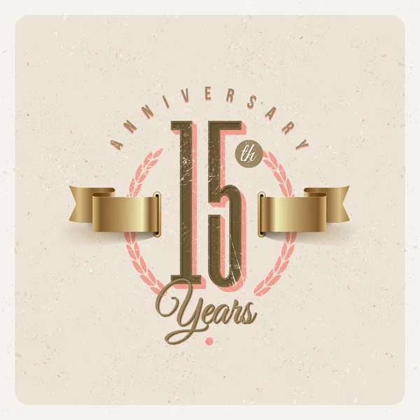 Vintage Anniversario tipo emblema con nastro dorato ed elementi decorativi - illustrazione vettoriale — Vettoriale Stock