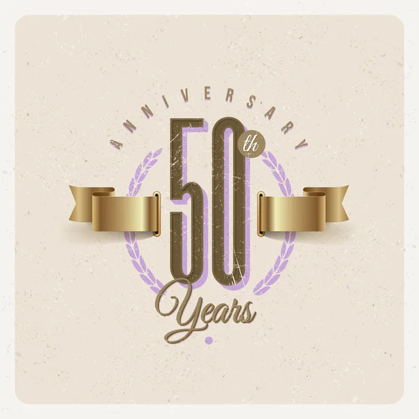 Vintage Anniversary type emblem with golden ribbon and decorative elements - vector illustration — Stock Vector