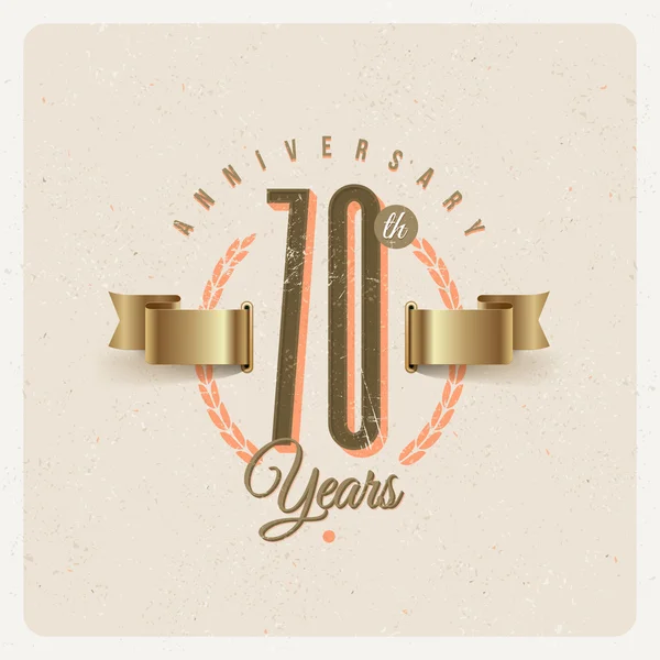 Vintage emblema de tipo Aniversario con cinta dorada y elementos decorativos - ilustración vectorial — Archivo Imágenes Vectoriales