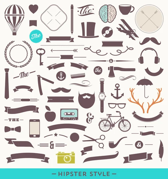 Hipster style vector set - simple silhouette design elements — Stock Vector