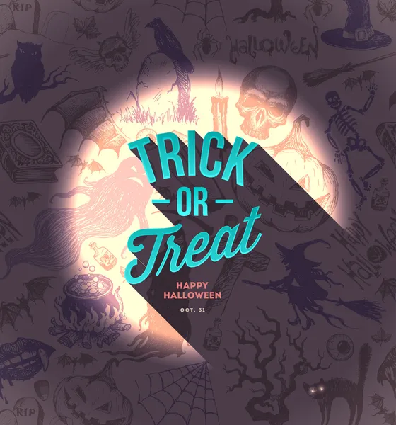 Conception de type vectoriel Halloween sur un fond dessiné à la main — Image vectorielle