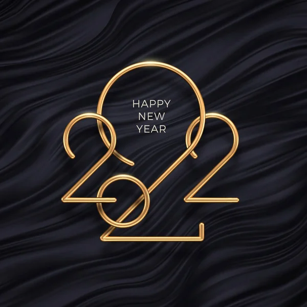 Realistic Gold Metal Logo 2022 New Year Black Waves Abstract — Stock Vector