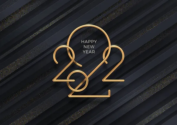 Nowy Rok 2022 Złote Logo Realistyczna Złota Liczba Lat Czarnym — Wektor stockowy