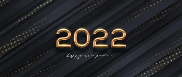 2022 New Year Golden Logo Realistic Gold Metal Number Year — Stock Vector