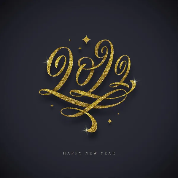 Logo Noworoczne 2022 Nowy Rok Brokat Złoto Kwitnie Kaligrafia Świąteczna — Wektor stockowy