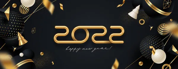2022 New Year Logo Greeting Design Golden Number Year Black — Stock Vector
