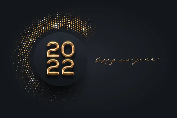 黒を背景に黄金のハーフトーンを輝く2022年の新年のロゴ 高級テンプレートデザイン ベクターイラスト — ストックベクタ
