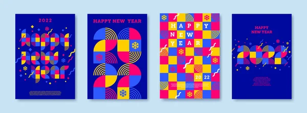 Conjunto Tarjetas Felicitación Color Brillante Con Logotipo Del Año Nuevo — Archivo Imágenes Vectoriales