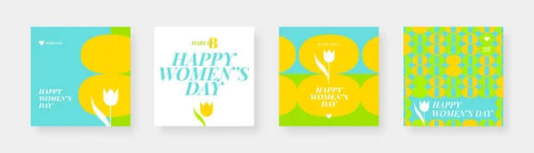 Glückliche Glückwunschkarte Zum Frauentag März Weihnachtsposter Mit Typendesign Und Tulpenblume — Stockvektor