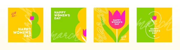 Set Happy Women Day Greeting Card March Holiday Poster Type Stock Illustration