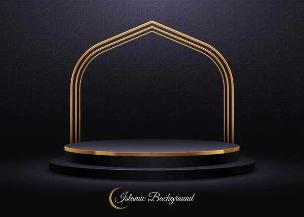 Black Podium Premium Product Presentation Podium Stage Arabic Golden Arch Stock Illustration