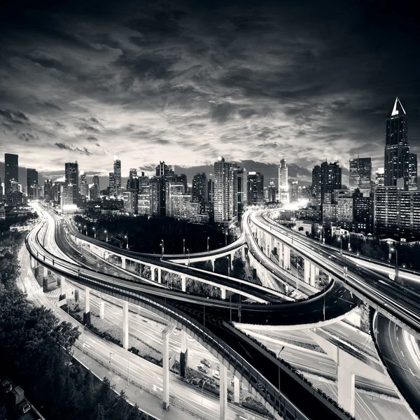 Shanghai City at sunset with light trails — Stock Photo, Image