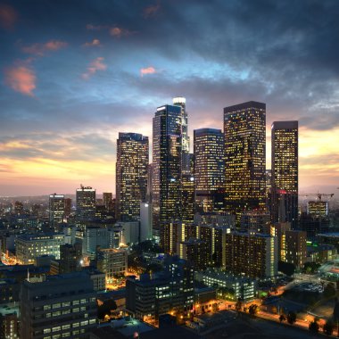 Los Angeles downtown at sunset, California