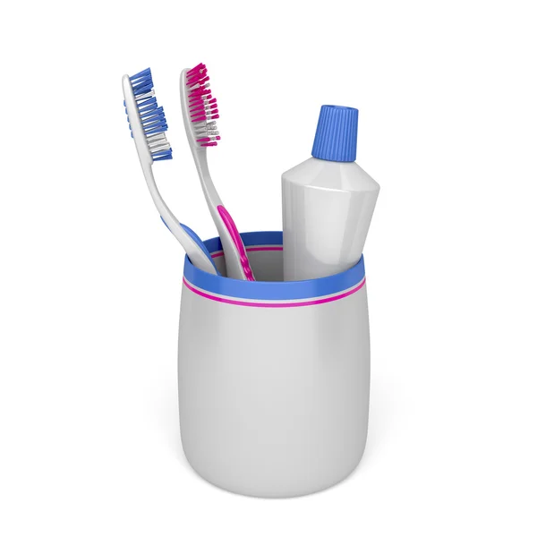 Toothbrushes and toothpaste — Stock Photo, Image