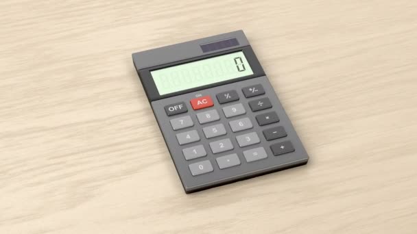 Calculadora Gris Sobre Escritorio Madera — Vídeo de stock