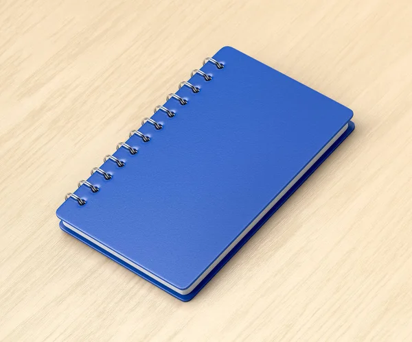 Carnet Bleu Sur Bureau Bois — Photo