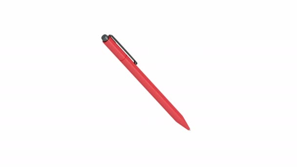 Red Plastic Pen White Background — Stock Video