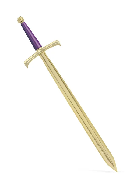 Beyaz Arka Planda Deri Saplı Altın Kılıç — Stok fotoğraf