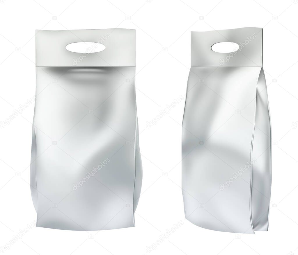 Front and side view of silver washing powder bag