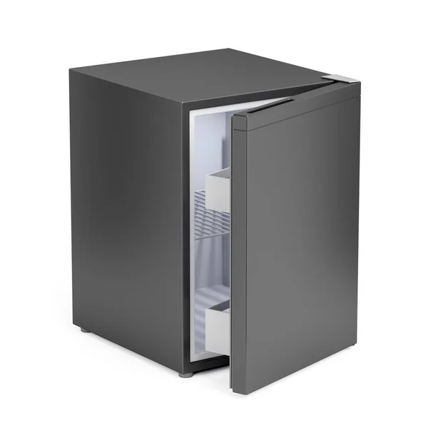 Pequeño Refrigerador Negro Sobre Fondo Blanco —  Fotos de Stock