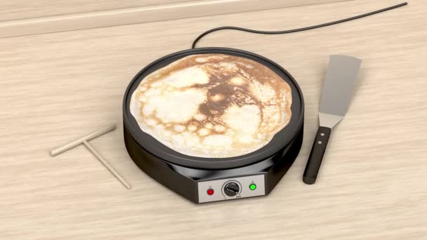 Een Pannenkoek Maken Met Elektrische Pan Keuken — Stockvideo