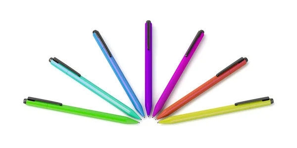 Bolígrafos Con Diferentes Colores Sobre Fondo Blanco —  Fotos de Stock