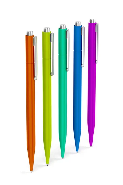 Groupe Stylos Avec Différentes Couleurs Sur Fond Blanc — Photo