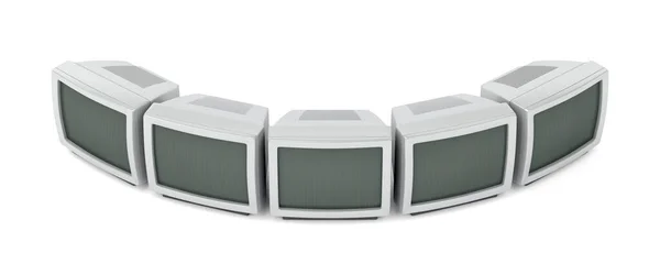 Pięć Telewizorów Retro Białym Tle — Zdjęcie stockowe