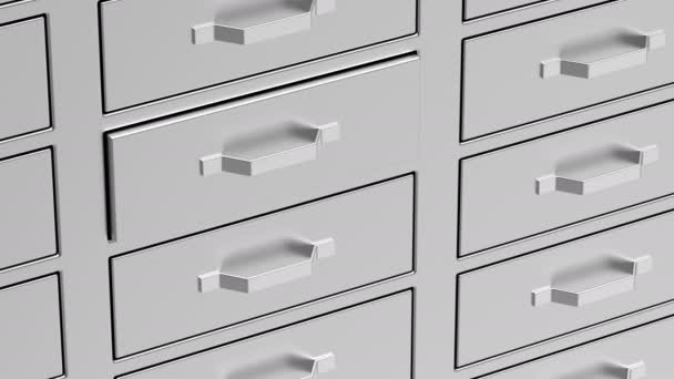 打开金属文件柜上的空抽屉 — 图库视频影像