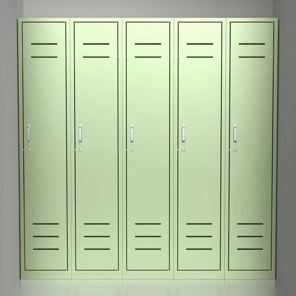 Пять Зеленых Металлических Шкафчиков Комнате — стоковое фото
