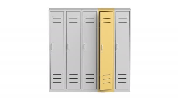 Row Five Metal Lockers White Background Opening One Lockers — Stock Video