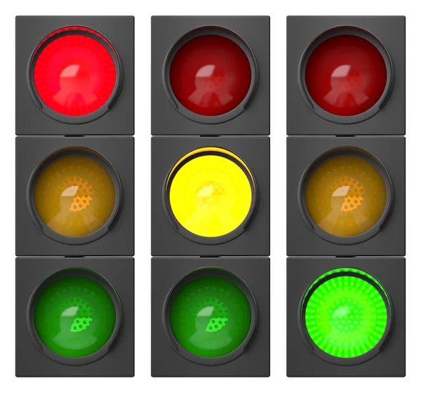 Trafikljus Med Alla Tre Färger Framifrån — Stockfoto