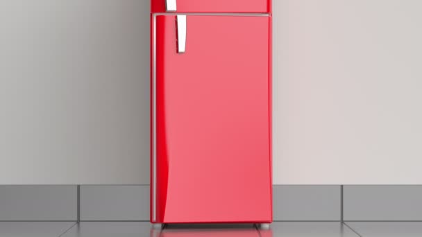Abrindo Porta Refrigerador Vazio Vista Frontal — Vídeo de Stock