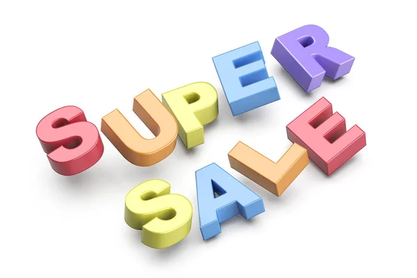 Super Sale Promo Text Colorful Letters White Background — Stock Photo, Image