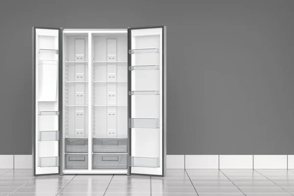 Empty Big Refrigerator Kitchen Front View — Stock Photo, Image