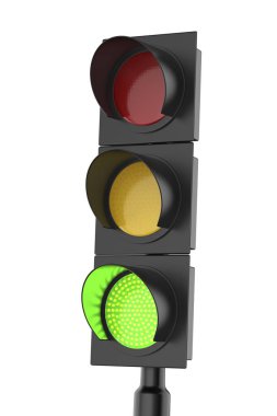 Beyaz arkaplanda yeşil trafik ışığı