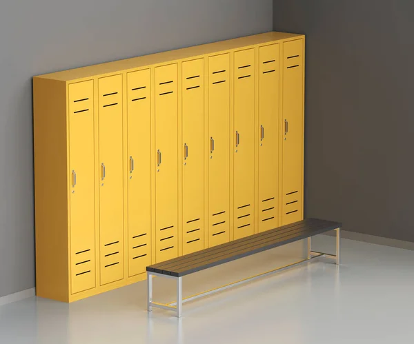 更衣室里的黄色金属储物柜 — 图库照片