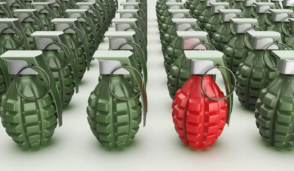 Concept Image One Unique Red Grenade — стоковое фото