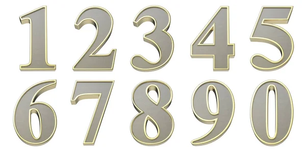 Conjunto Números Dourados Isolados Sobre Fundo Branco Vista Frontal — Fotografia de Stock