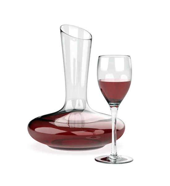 Carafe Verre Avec Vin Rouge Sur Fond Blanc — Photo