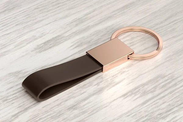 Luxury Keychain Leather Strap Wooden Desk — ストック写真