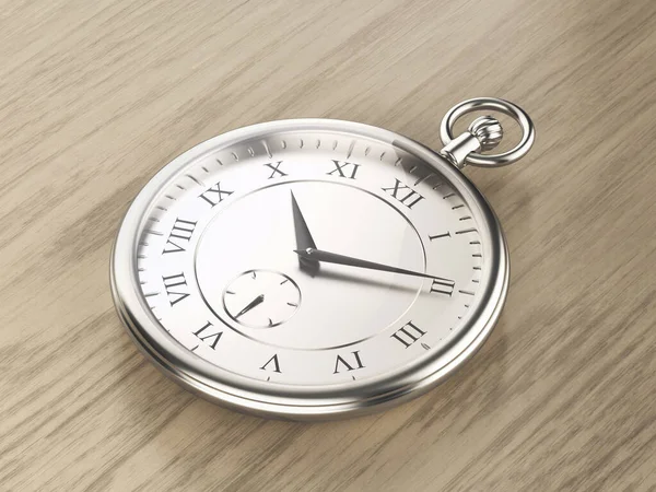 Luxury Platinum Pocket Watch Wood Background — 图库照片