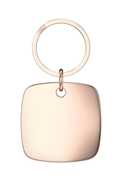 Square Rose Gold Keychain Isolated White Background Front View — Stockfoto