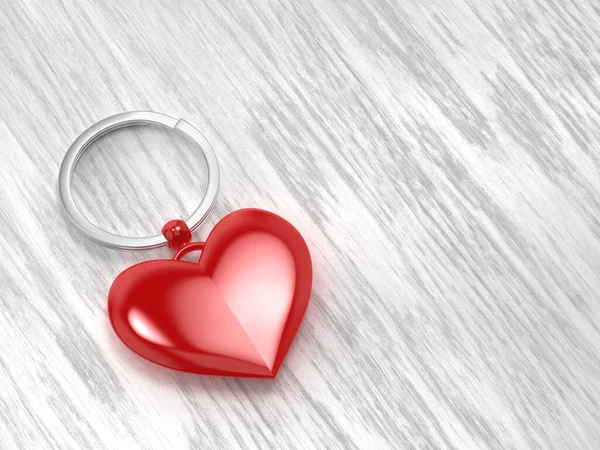 Keyring Shiny Red Heart Wood Background — Stockfoto