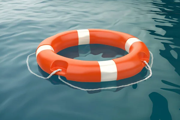 Orange Lifebuoy Ring Floating Sea — Foto Stock